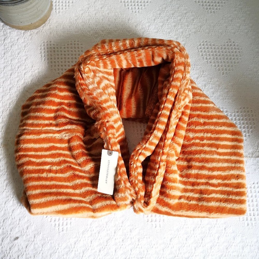 Anthropologie‎ Super Soft Faux Fur Neck Warmer Scarf/Wrap Orange Stripe